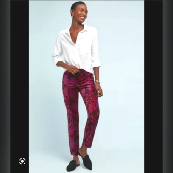 ✨HostPick✨ Anthropologie - The Essential Women Printed Velvet Slim Trous… - Picture 1 of 12
